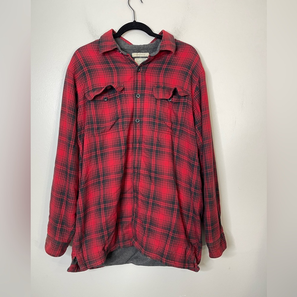 LL Bean Shirt Men MT Plaid 1912 Fleece Lined Shacket Pockets Outdoor Heavy